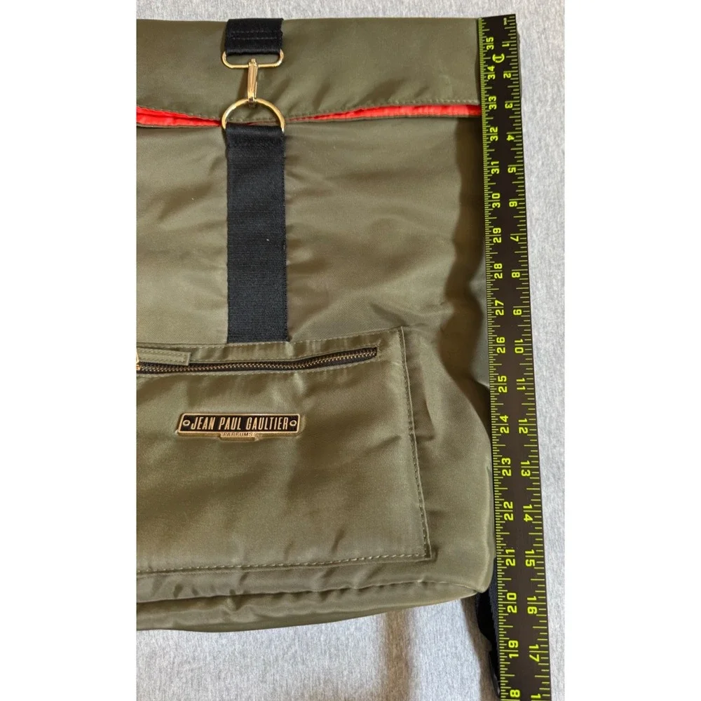 Jean Paul Gaultier Olive Green Black Roll-Top Backpack Orange Interior